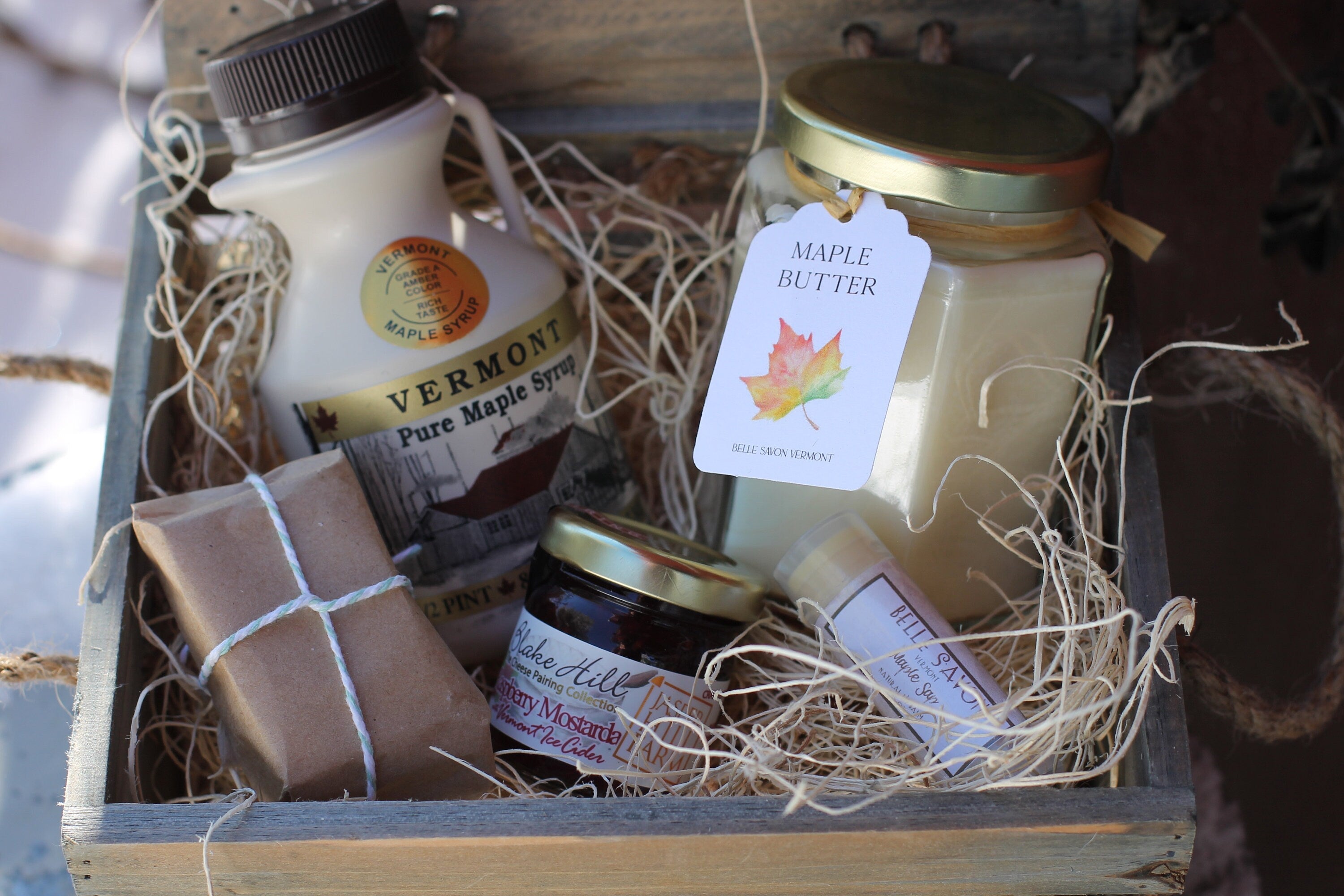 Flavors of Vermont Gift Box Set- Taste of Vermont - Vermont Gift Box-Care Package -Vermont Gift- Homesick for Vermont, Maple Gift by Belle Savon Vermont