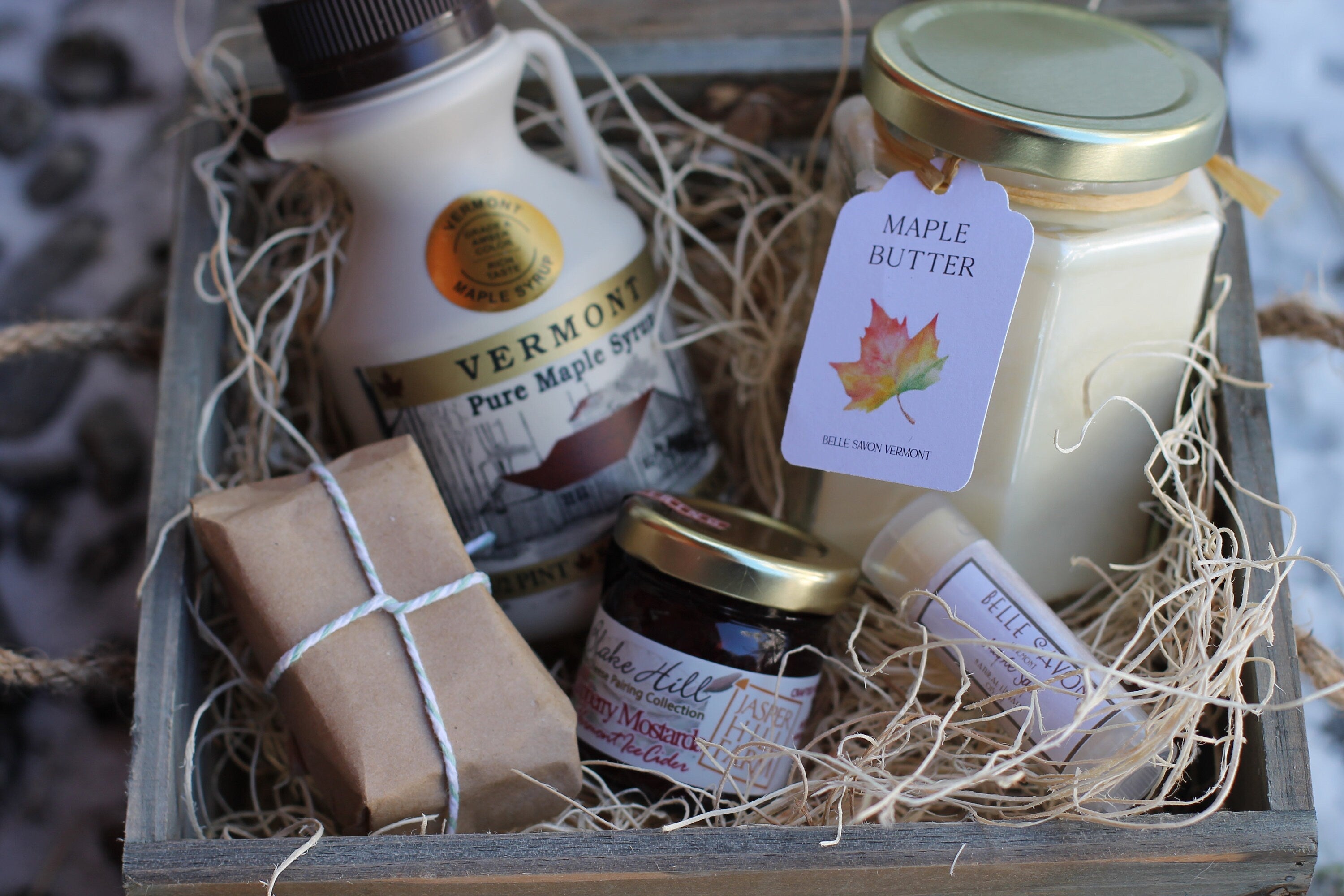 Flavors of Vermont Gift Box Set- Taste of Vermont - Vermont Gift Box-Care Package -Vermont Gift- Homesick for Vermont, Maple Gift by Belle Savon Vermont