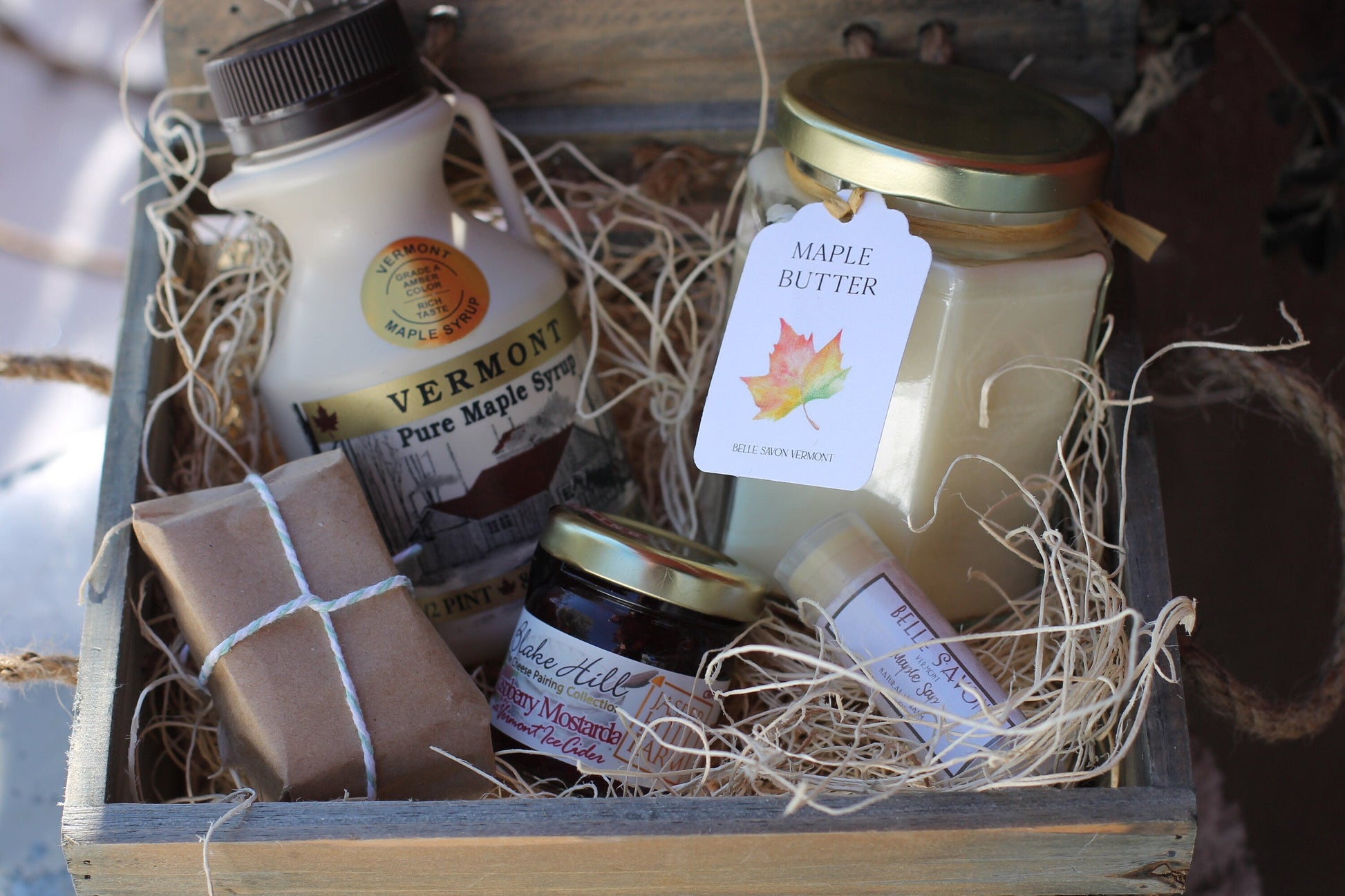 Flavors of Vermont Gift Box Set- Taste of Vermont - Vermont Gift Box-Care Package -Vermont Gift- Homesick for Vermont, Maple Gift by Belle Savon Vermont