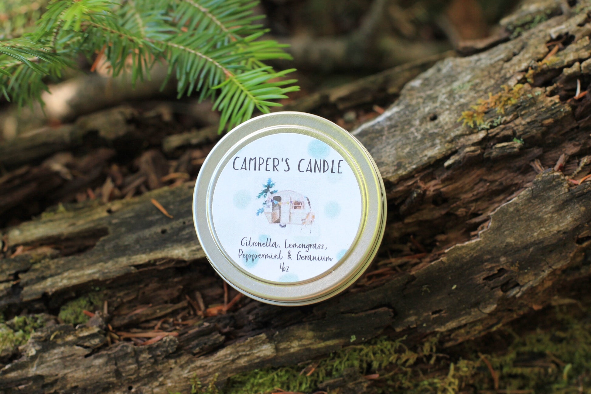 Camper Candle, Citronella Candle, Stop Bugging Me, Wood Wick Candle Tin, Vermont Travel Candle by Belle Savon Vermont