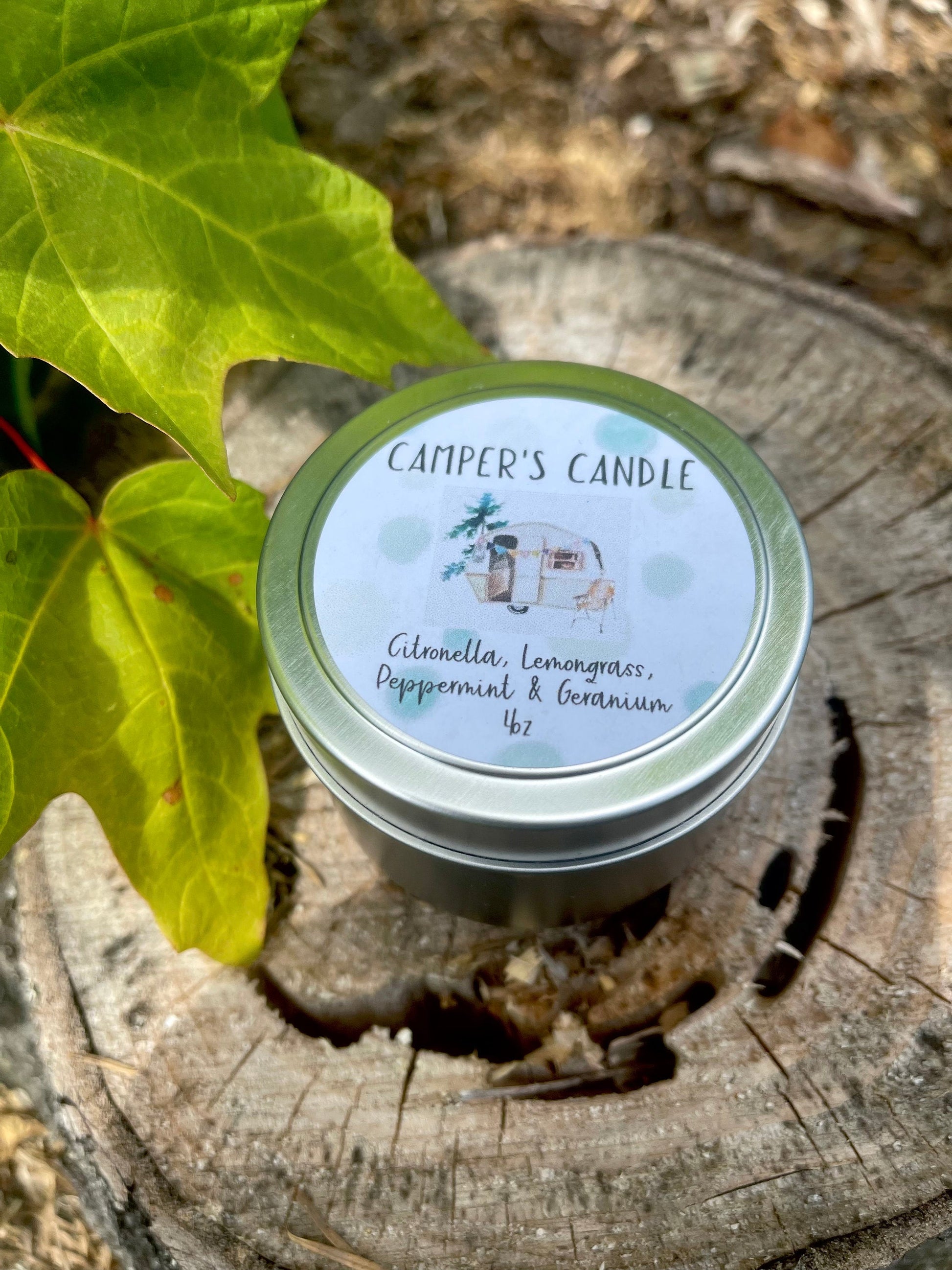 Camper Candle, Citronella Candle, Stop Bugging Me, Wood Wick Candle Tin, Vermont Travel Candle by Belle Savon Vermont