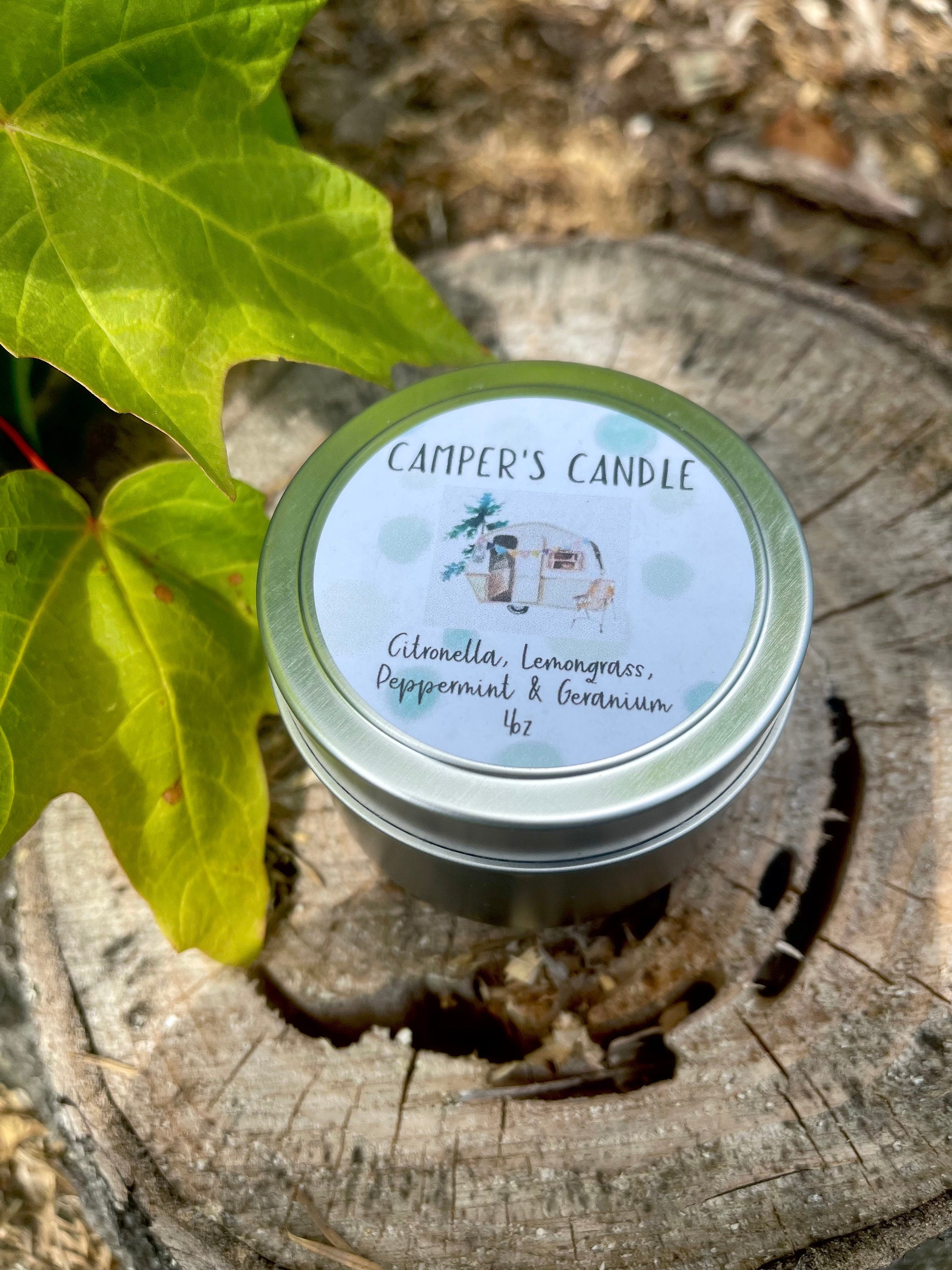 Camper Candle, Citronella Candle, Stop Bugging Me, Wood Wick Candle Tin, Vermont Travel Candle by Belle Savon Vermont