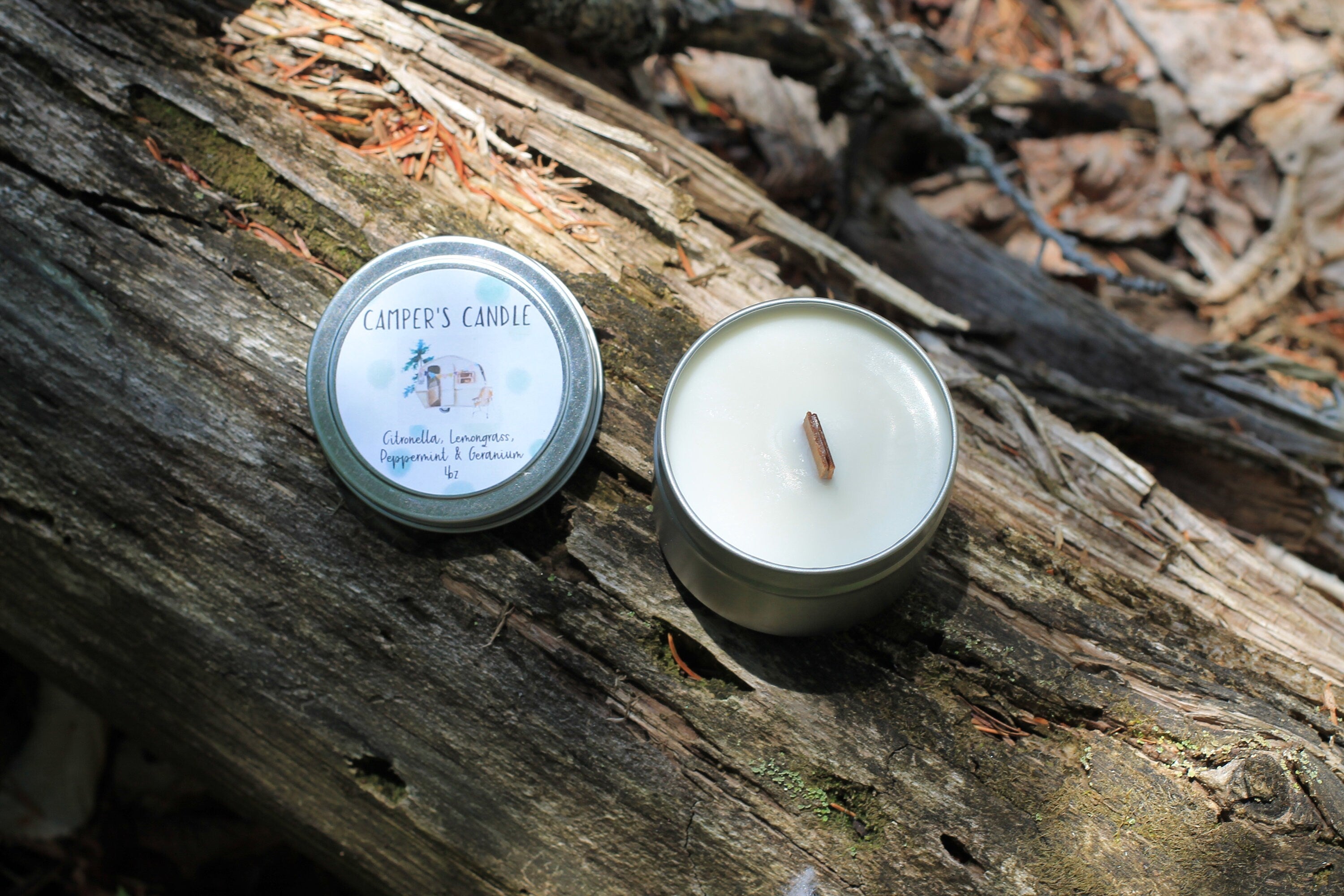 Camper Candle, Citronella Candle, Stop Bugging Me, Wood Wick Candle Tin, Vermont Travel Candle by Belle Savon Vermont