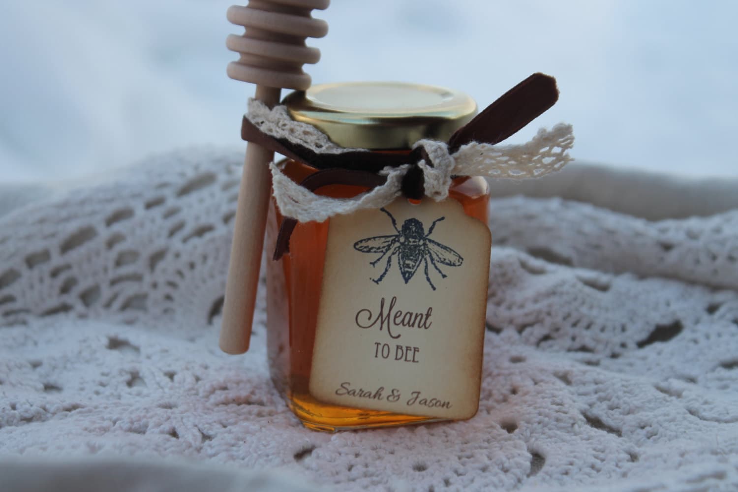Honey Favor With Wooden Dipper and Custom Hangtag- VT Honey-Belle Savon Vermont by Belle Savon Vermont