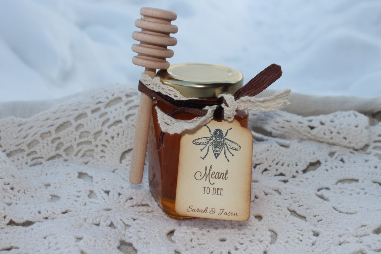 Honey Favor With Wooden Dipper and Custom Hangtag- VT Honey-Belle Savon Vermont by Belle Savon Vermont