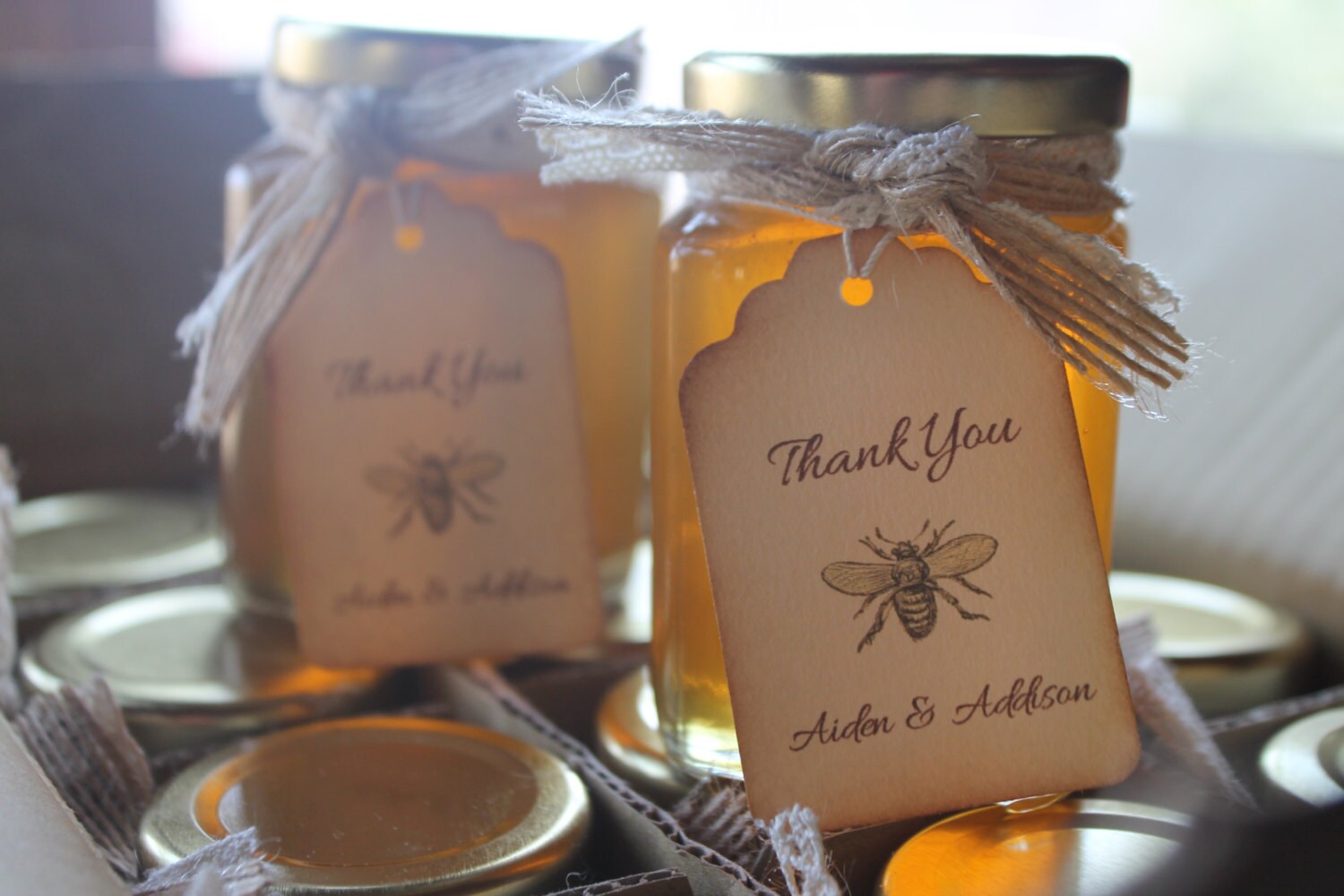 Honey Favor With Wooden Dipper and Custom Hangtag- VT Honey-Belle Savon Vermont by Belle Savon Vermont