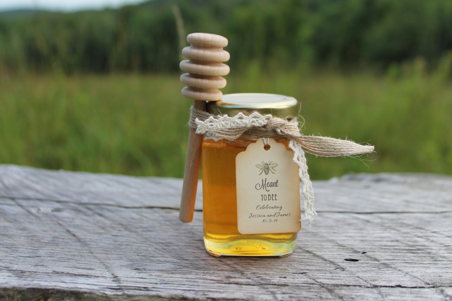 Honey Favor With Wooden Dipper and Custom Hangtag- VT Honey-Belle Savon Vermont by Belle Savon Vermont