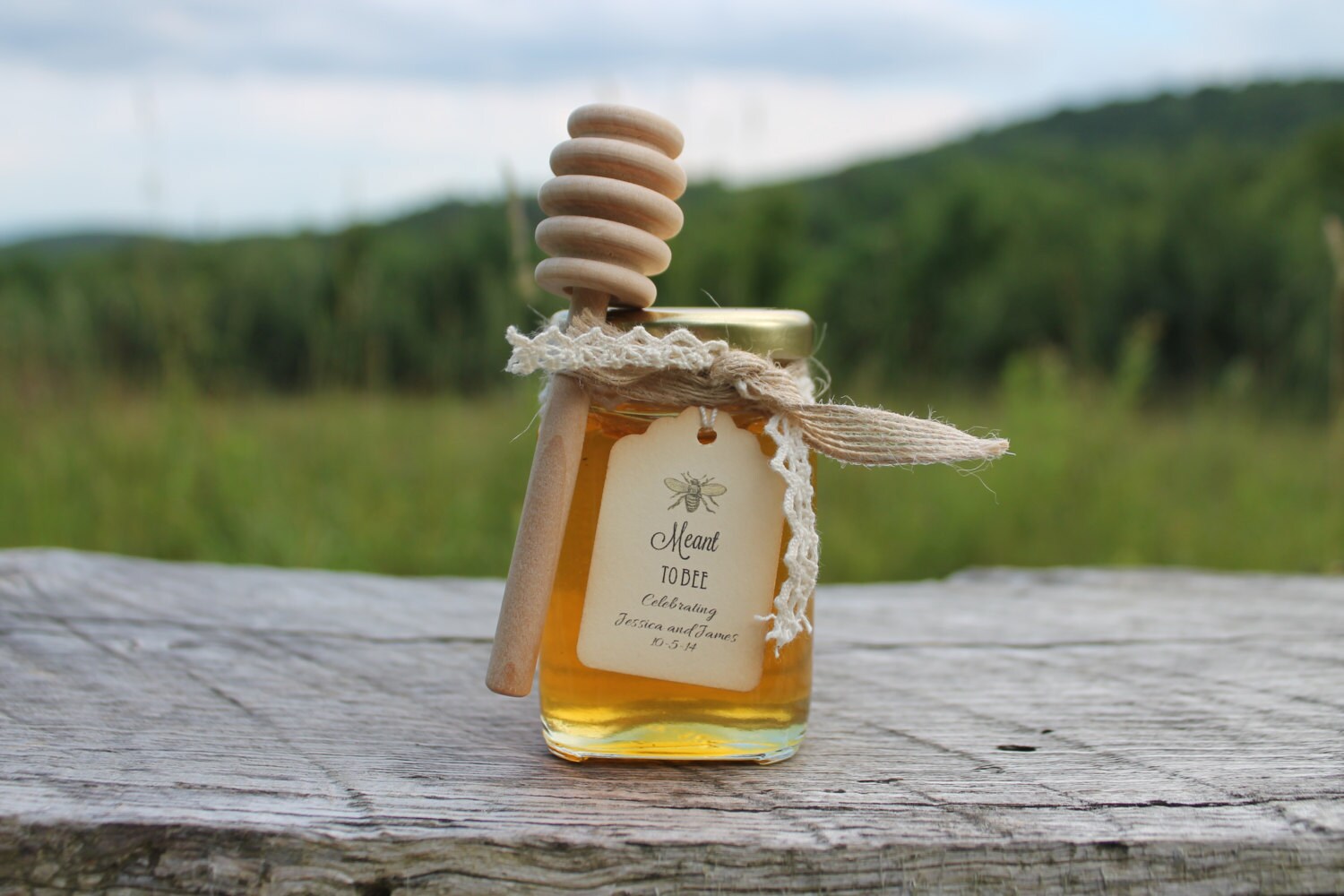 Honey Favor With Wooden Dipper and Custom Hangtag- VT Honey-Belle Savon Vermont by Belle Savon Vermont