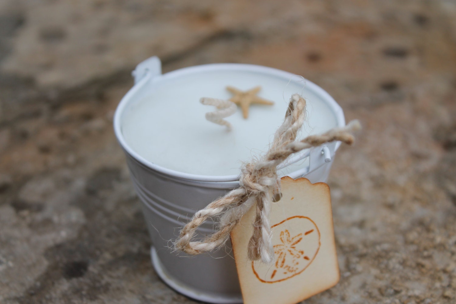 Beach Pail Candle Wedding-Shower Favor Candle 2oz White Metal Pail by Belle Savon Vermont