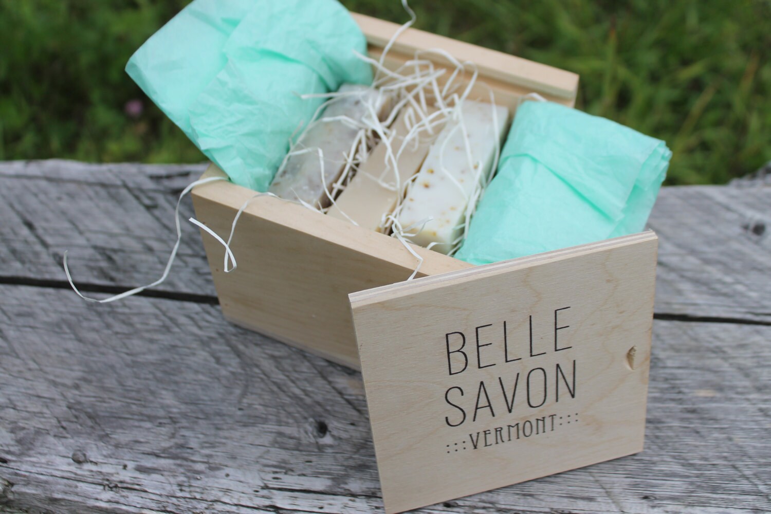 Belle Savon Vermont Artisan Soap Gift Set in VT Wooden Box by Belle Savon Vermont