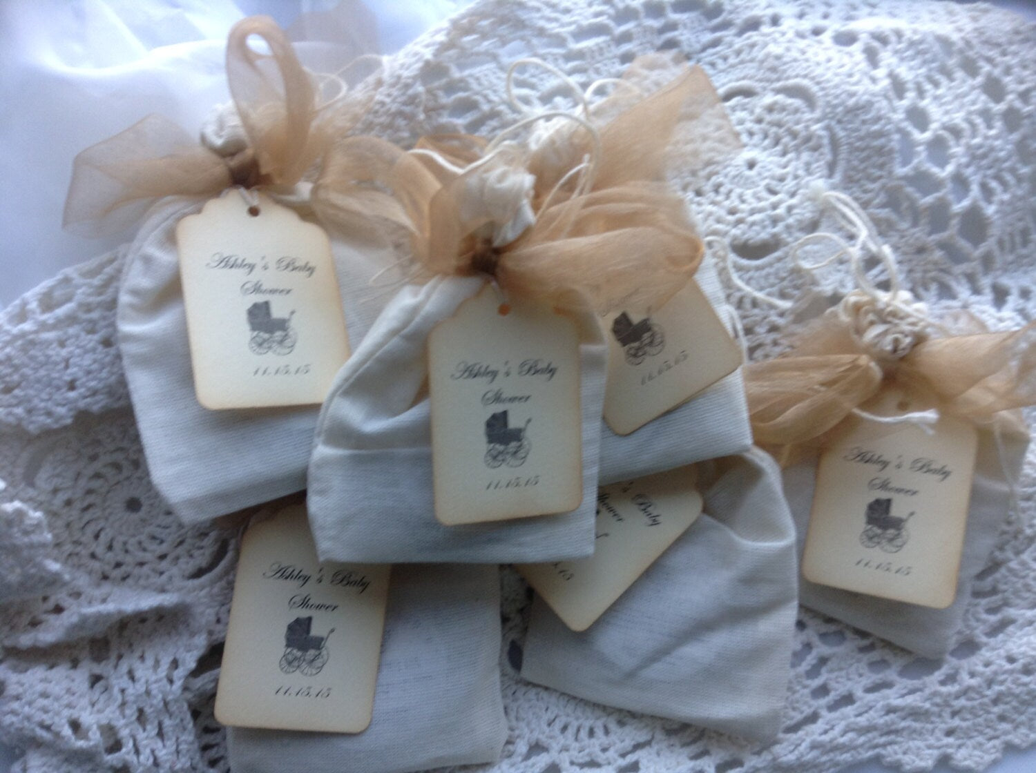 Tea Party Favor-Two Organic Teas in a Muslin Bag with Ribbons-Wedding-Bridal Shower-Baby Shower-Belle Savon Vermont by Belle Savon Vermont