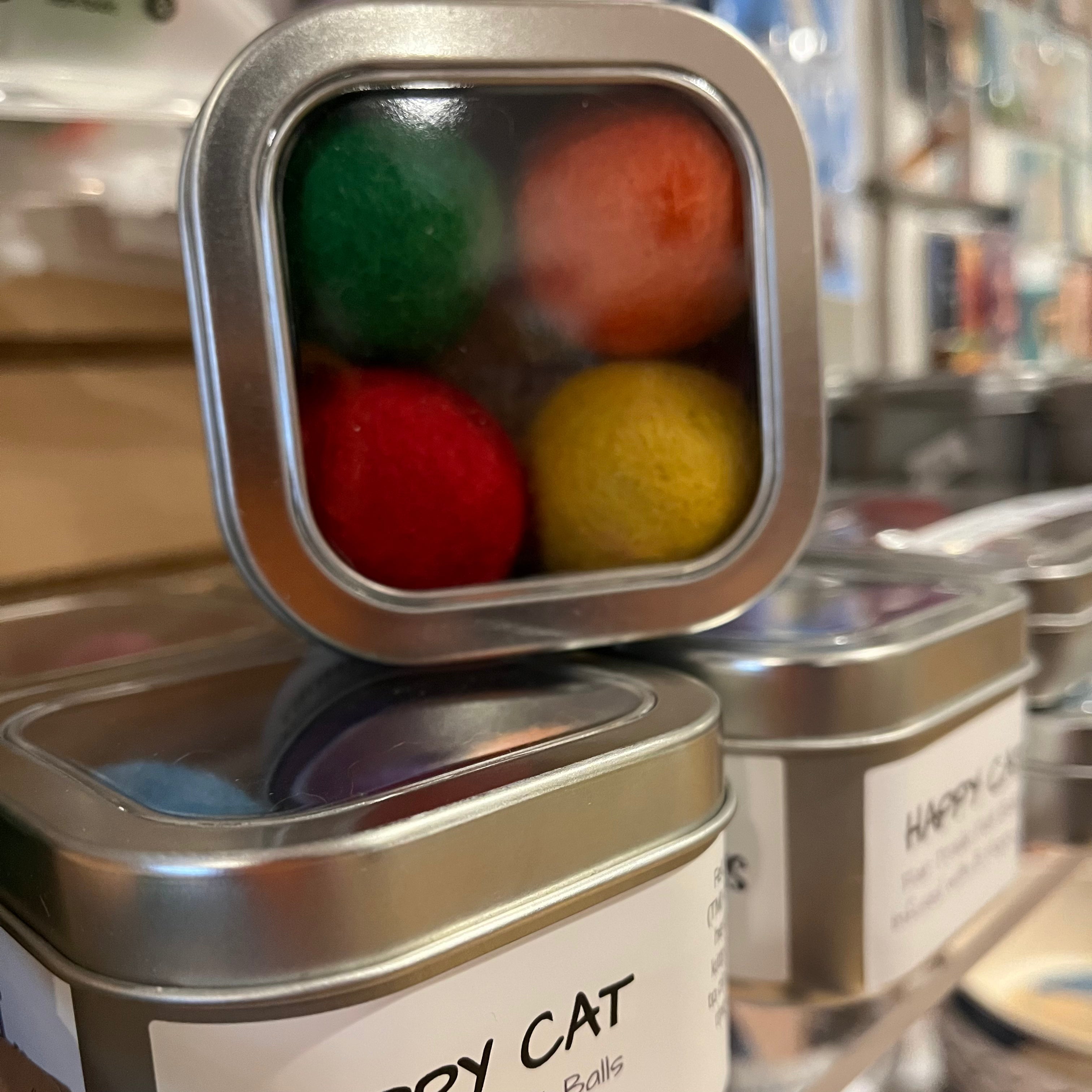 Simply B Vermont Happy Cat Gift Tin of Felt Balls