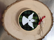 Hoop Ornament: Angel on Green Plaid by SidePony Boutique