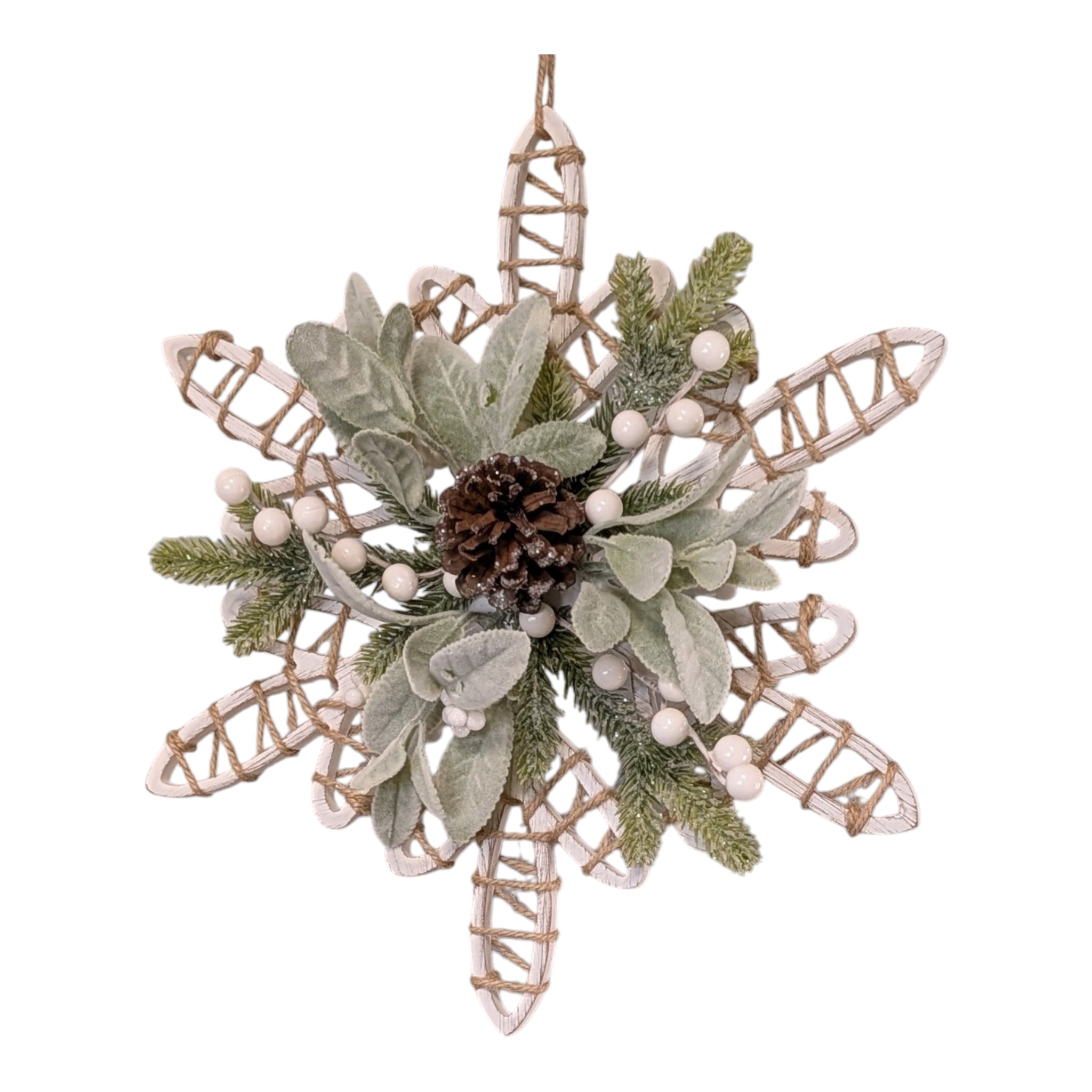 Botanical Snowflake 16 Inch Wall Ornament - White