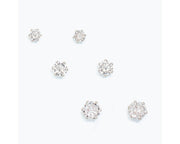 Cubic Zirconia Stud Earring Set – Silver-Tone Prong Settings
