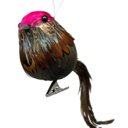 Holiday Bird Ornament - Pink With Brown