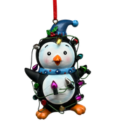 Festive Penguin With Holiday Lights and Blue Hat