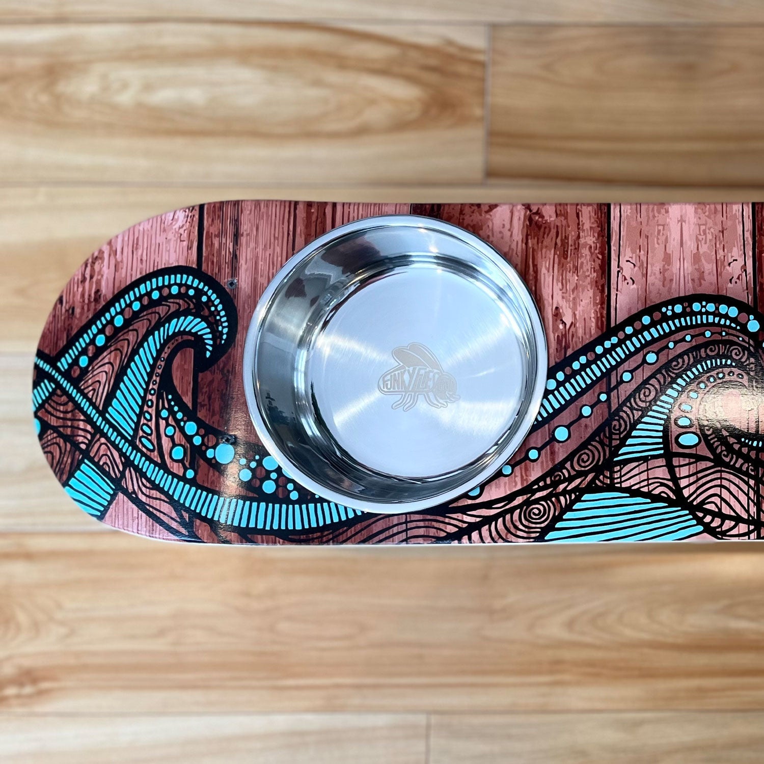 Island Time - Elevated Skateboard Cat Feeding Stand with 2 Bowls