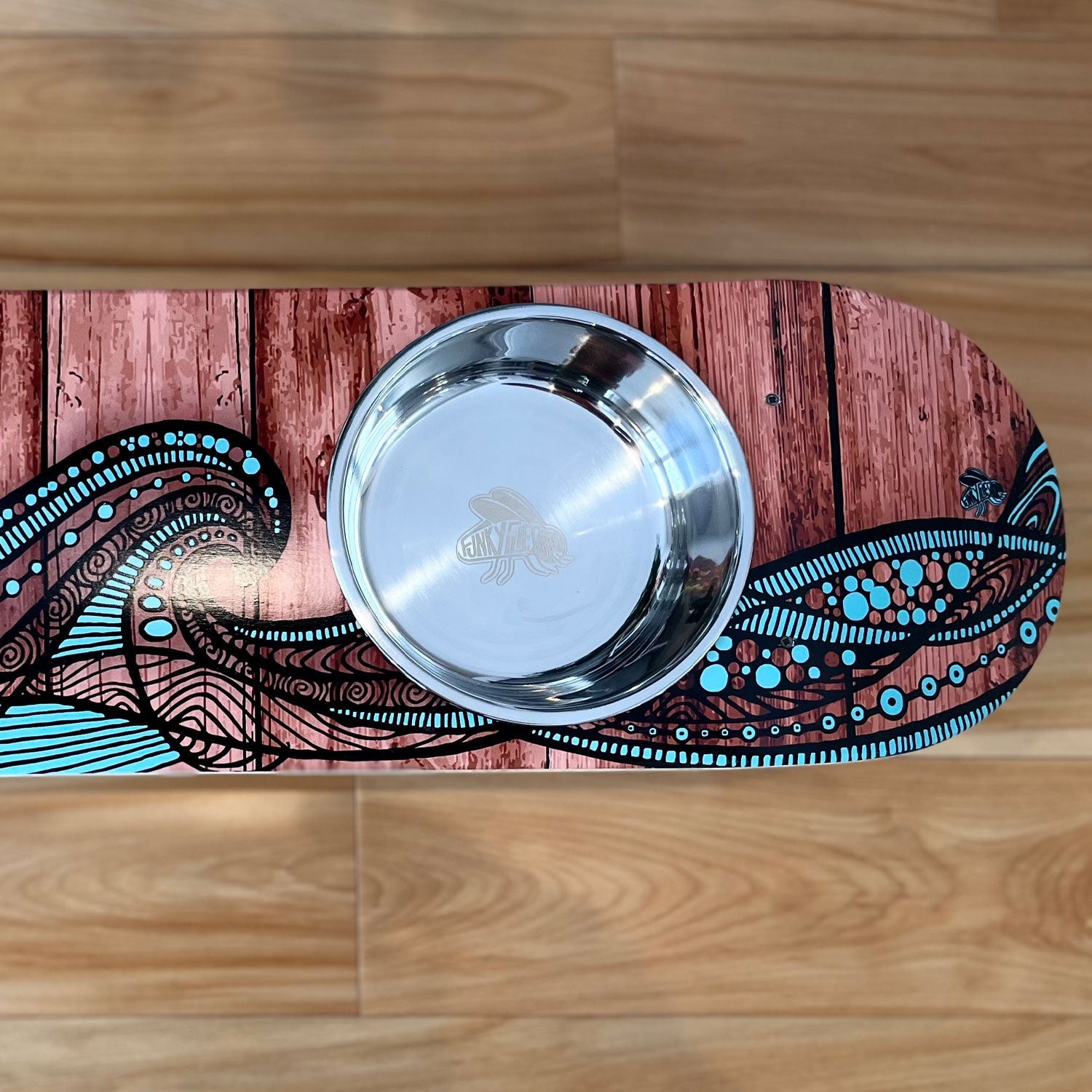 Island Time - Elevated Skateboard Dog Feeding Stand with 2 Bowls