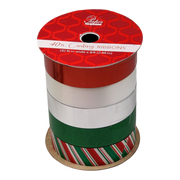 3/4 Inch Curling Ribbon - 5 Colors - 8 Feet Each - Red/White/Silver/Green/Candy Stripe
