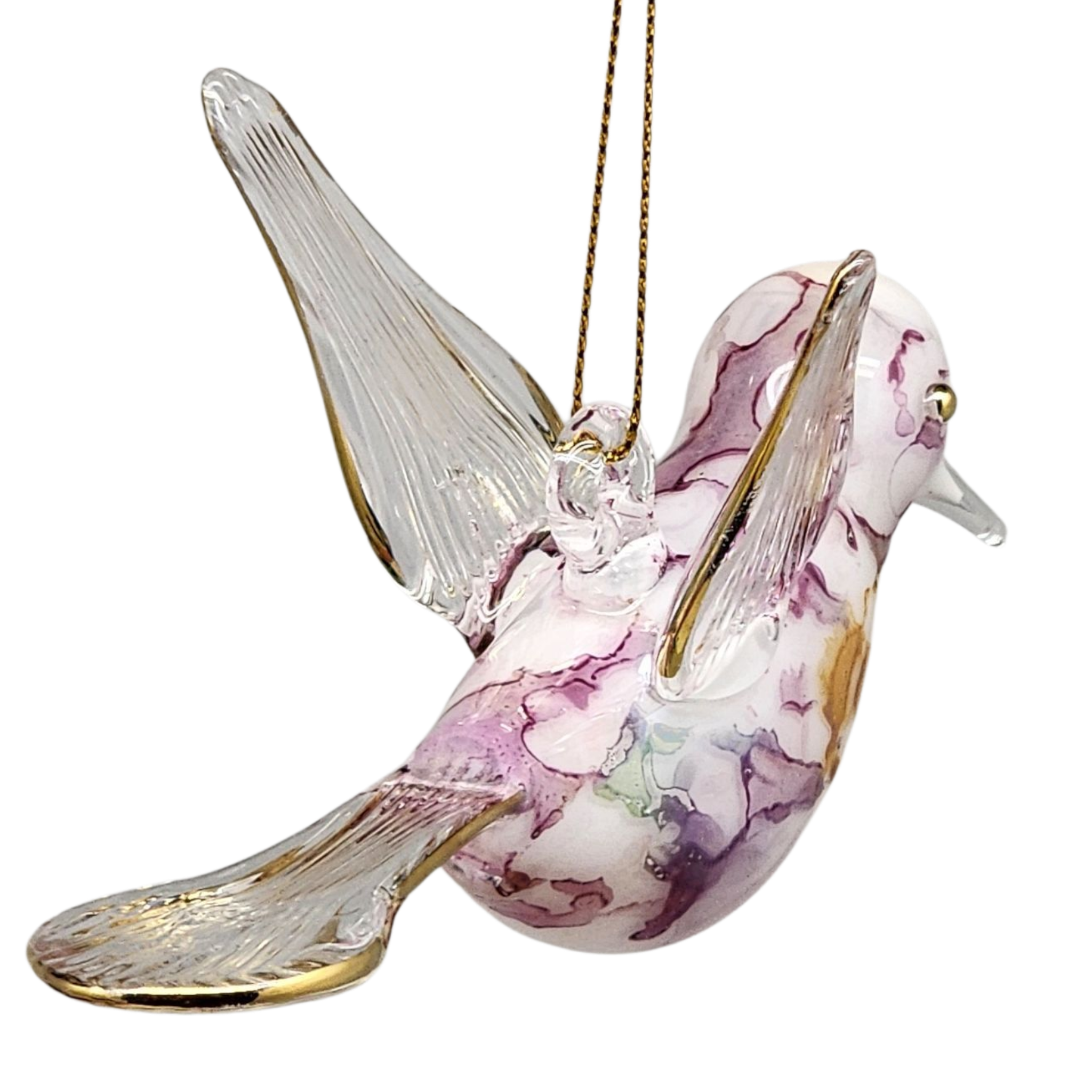Blown Glass Hummingbird - Lilac Marble