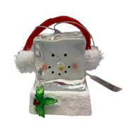 Lighted Snowman Cube with Earmuffs Ornament