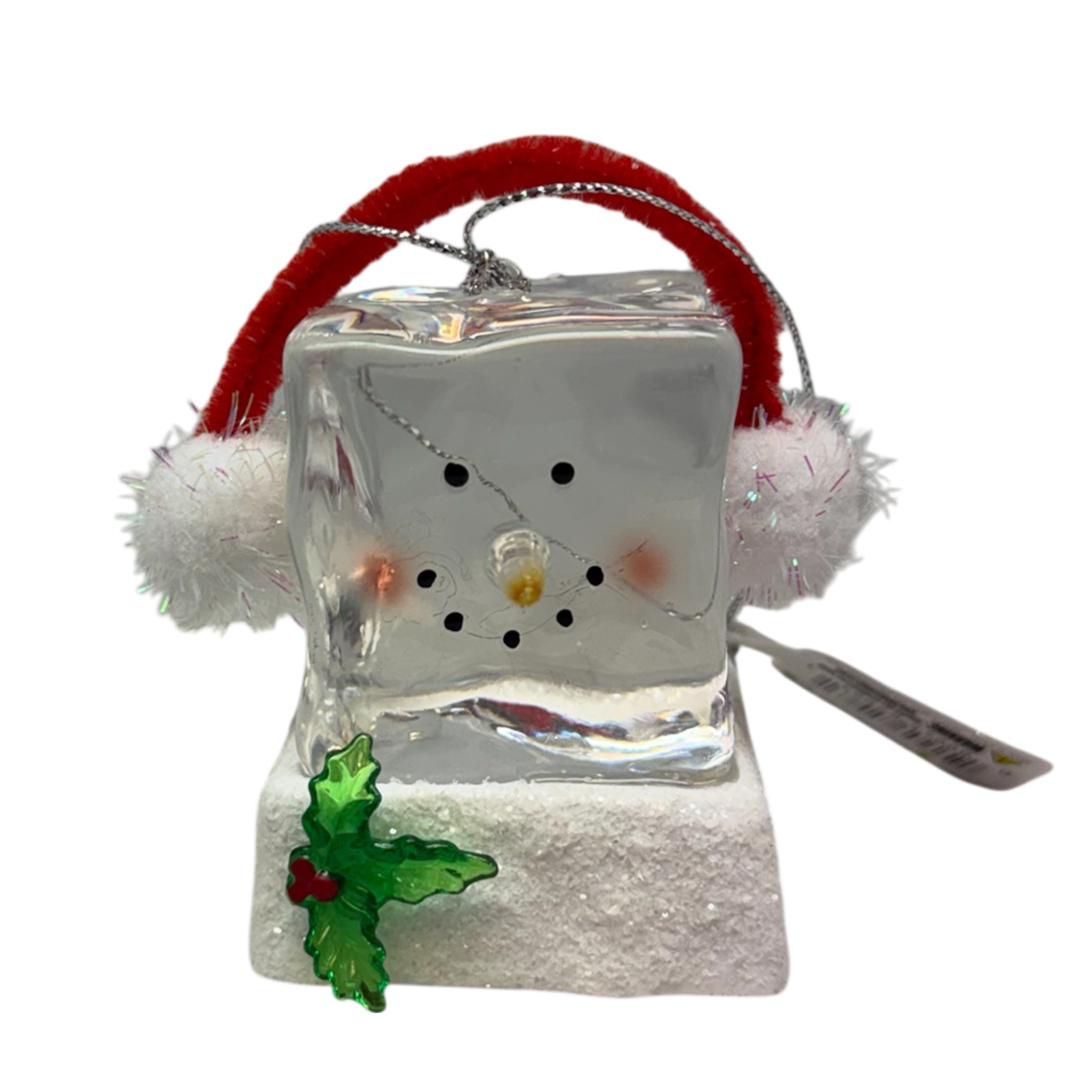 Lighted Snowman Cube with Earmuffs Ornament