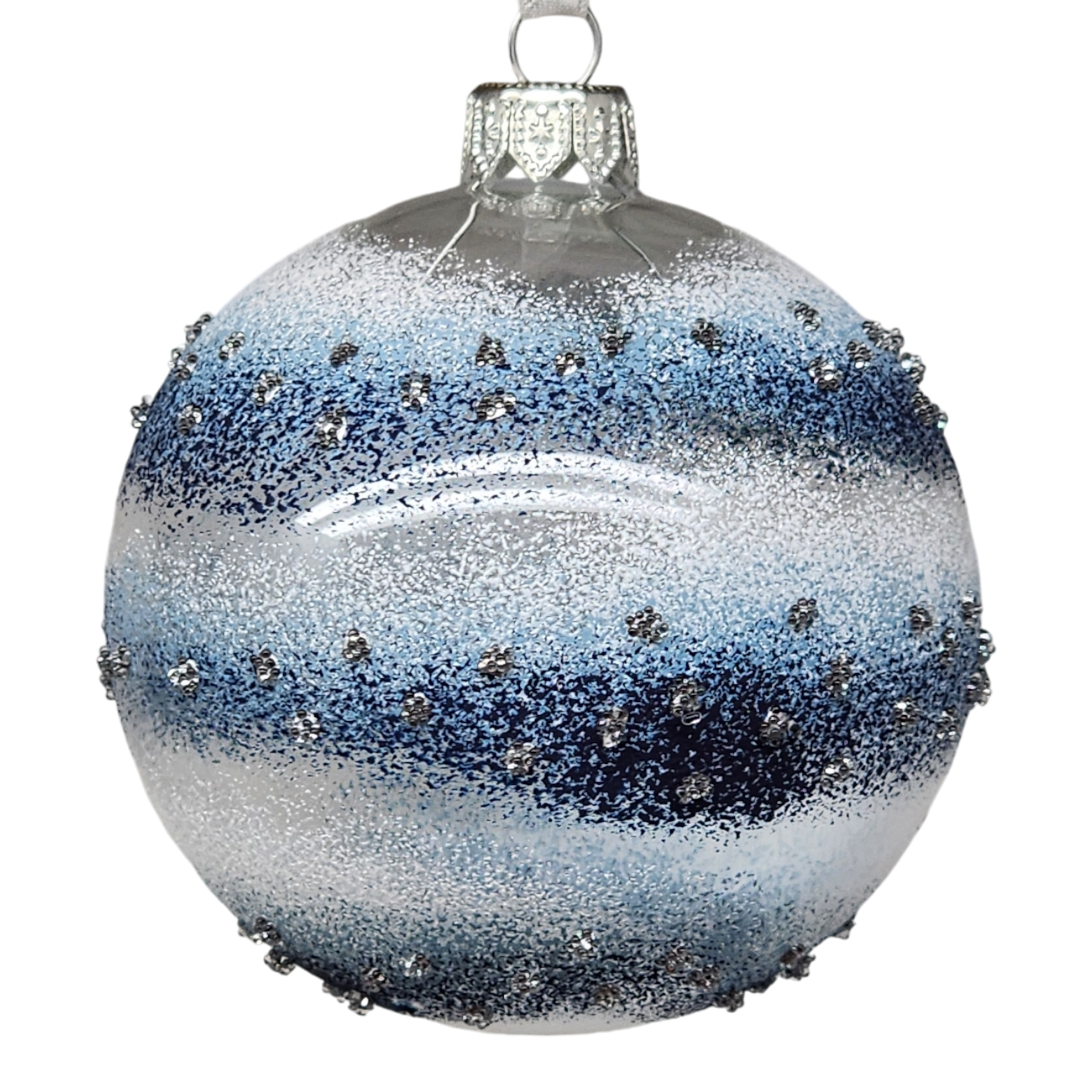 Cobalt Star Glass Ornament Set - 80mm - Blue and White