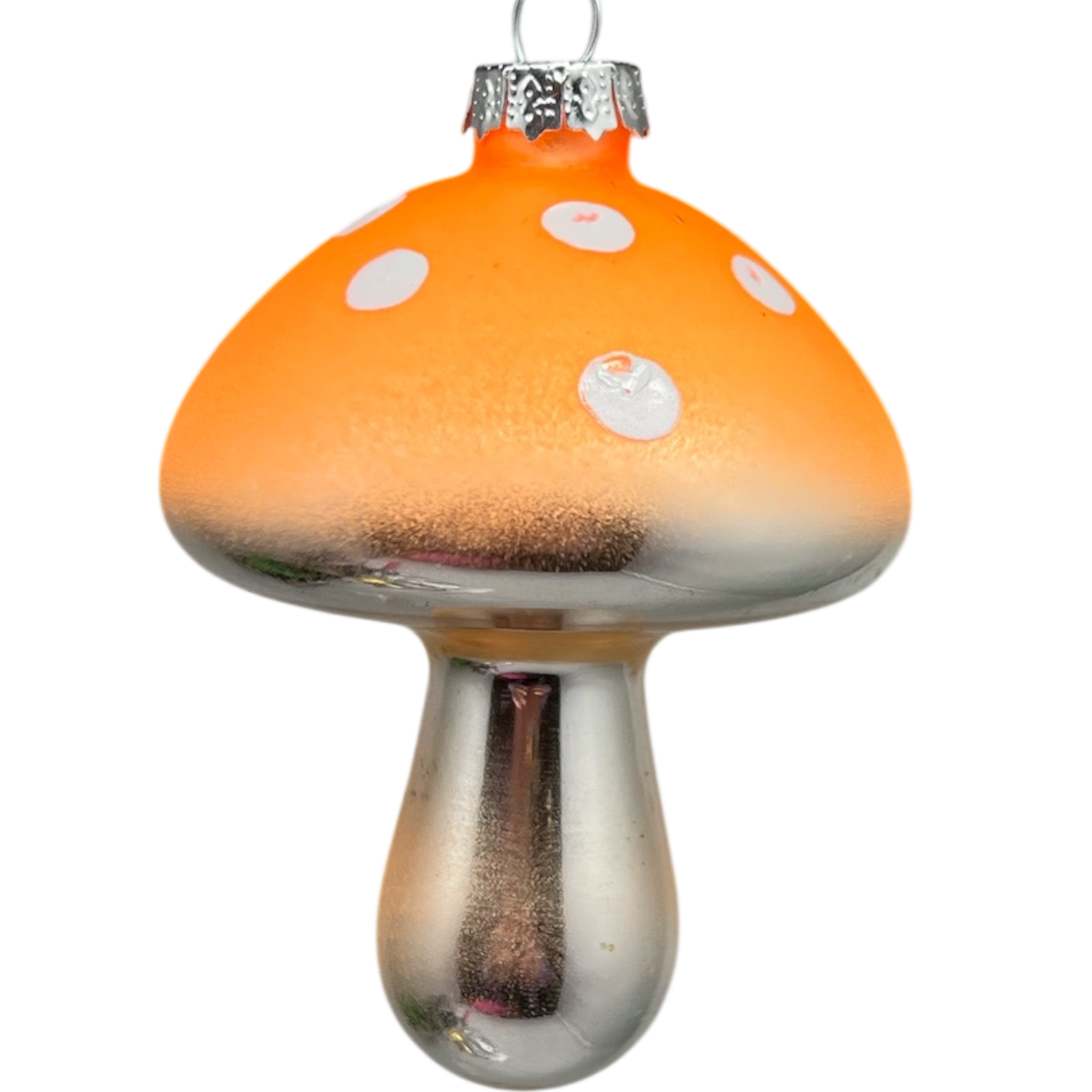 Orange Glow-In-The-Dark Glass Mushroom Ornament