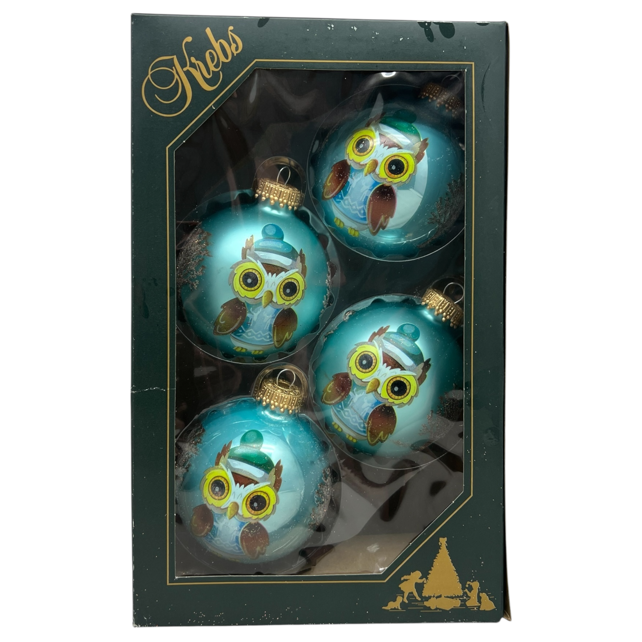 Krebs Value Glass Ball 4 pack - Powder Blue Owls