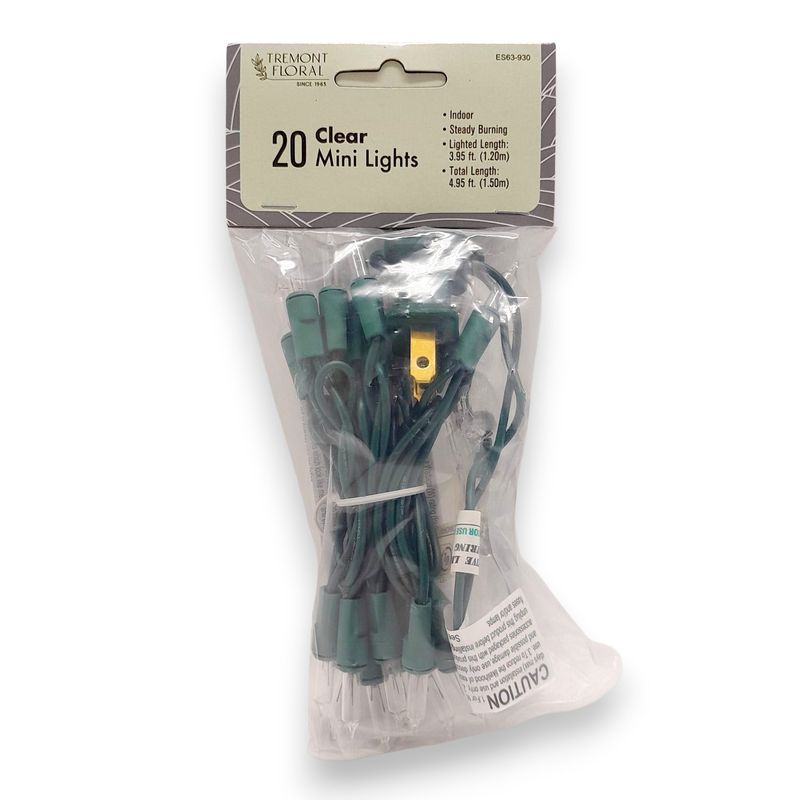20 Indoor String Lights - Clear Bulb - Green Wire