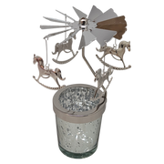Starry Sky Rotating Candle Holder - Silver with Rocking Horse Dangles