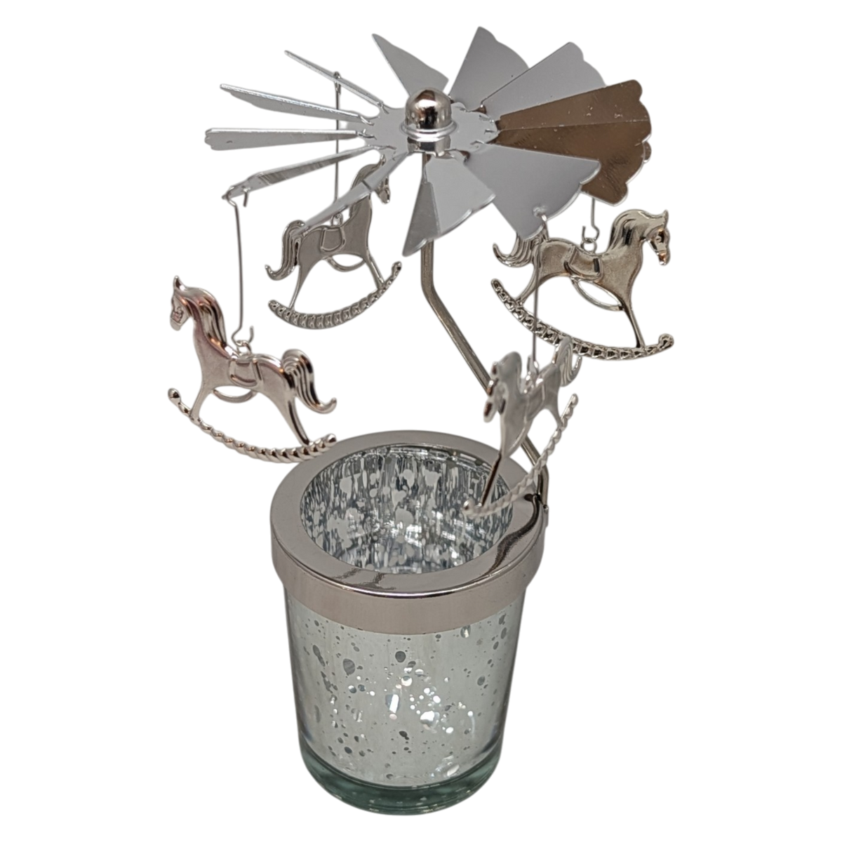 Starry Sky Rotating Candle Holder - Silver with Rocking Horse Dangles