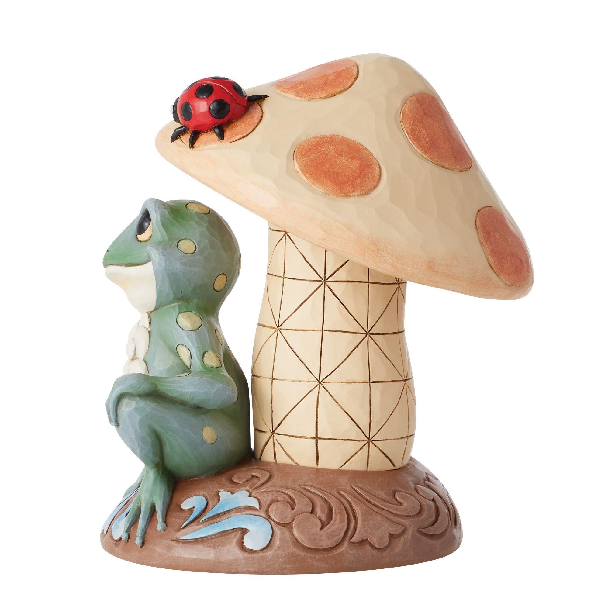 Frog Leaning on Mushroom Figurine