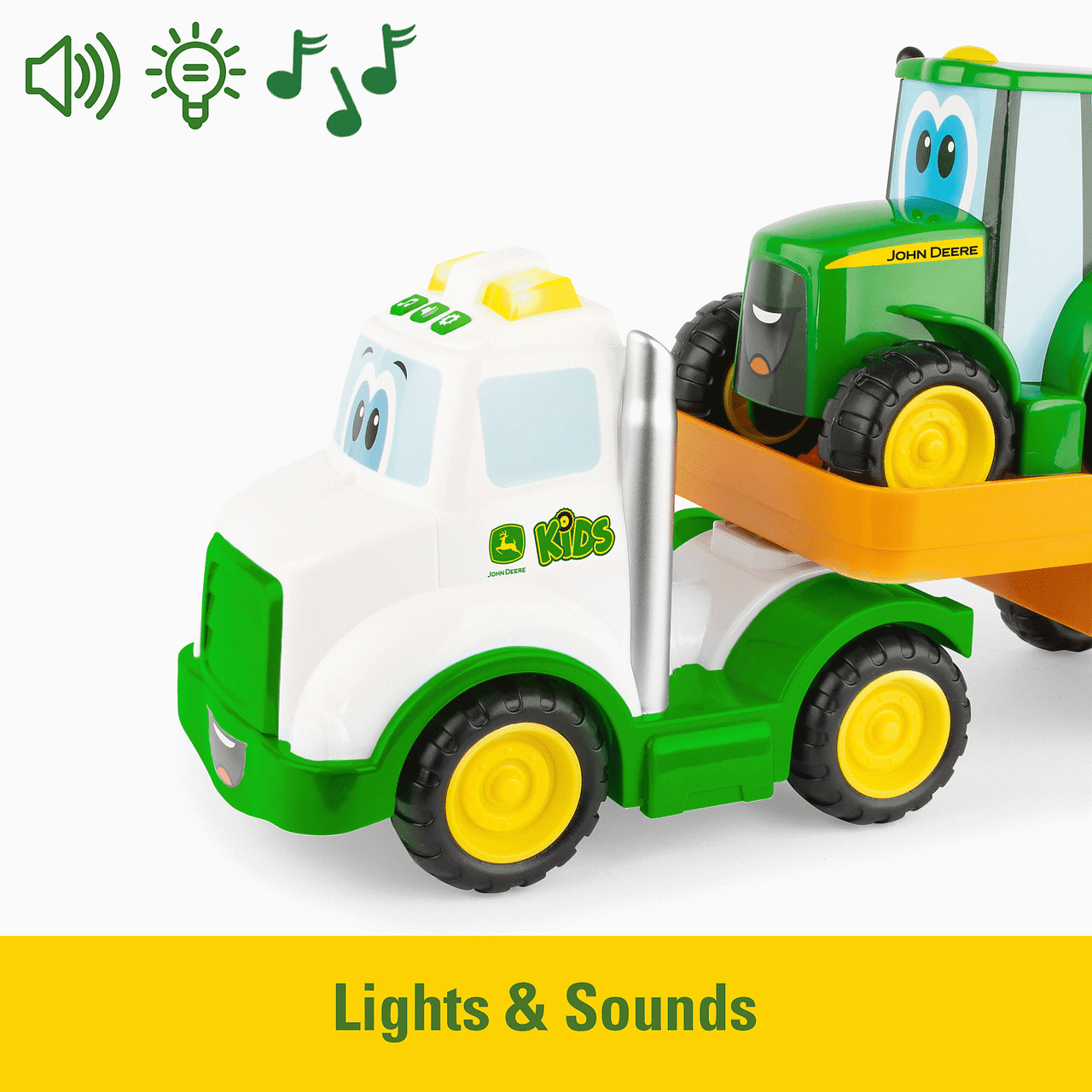 John Deere Lights and Sounds Farmin' Friends Toy Hauling Set with Truck and Backhoe Tractor