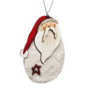 Fuzzy Wooden Santa Ornament - 5 Inches
