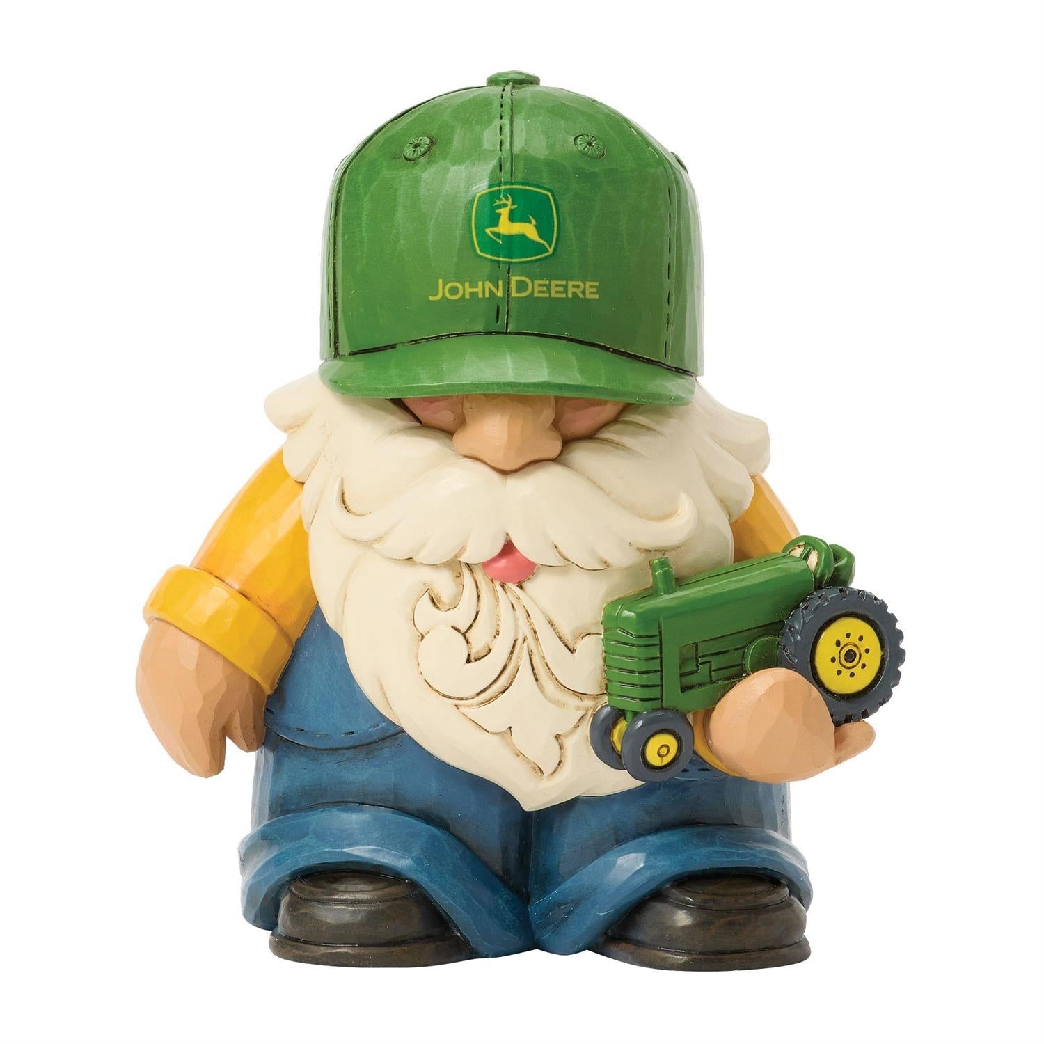 Farmer Gnome Holding Deere Tractor