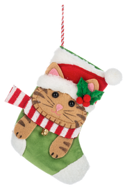 Mini Pet Stockings Gift Card Holder / Ornament - Cat Red Scarf