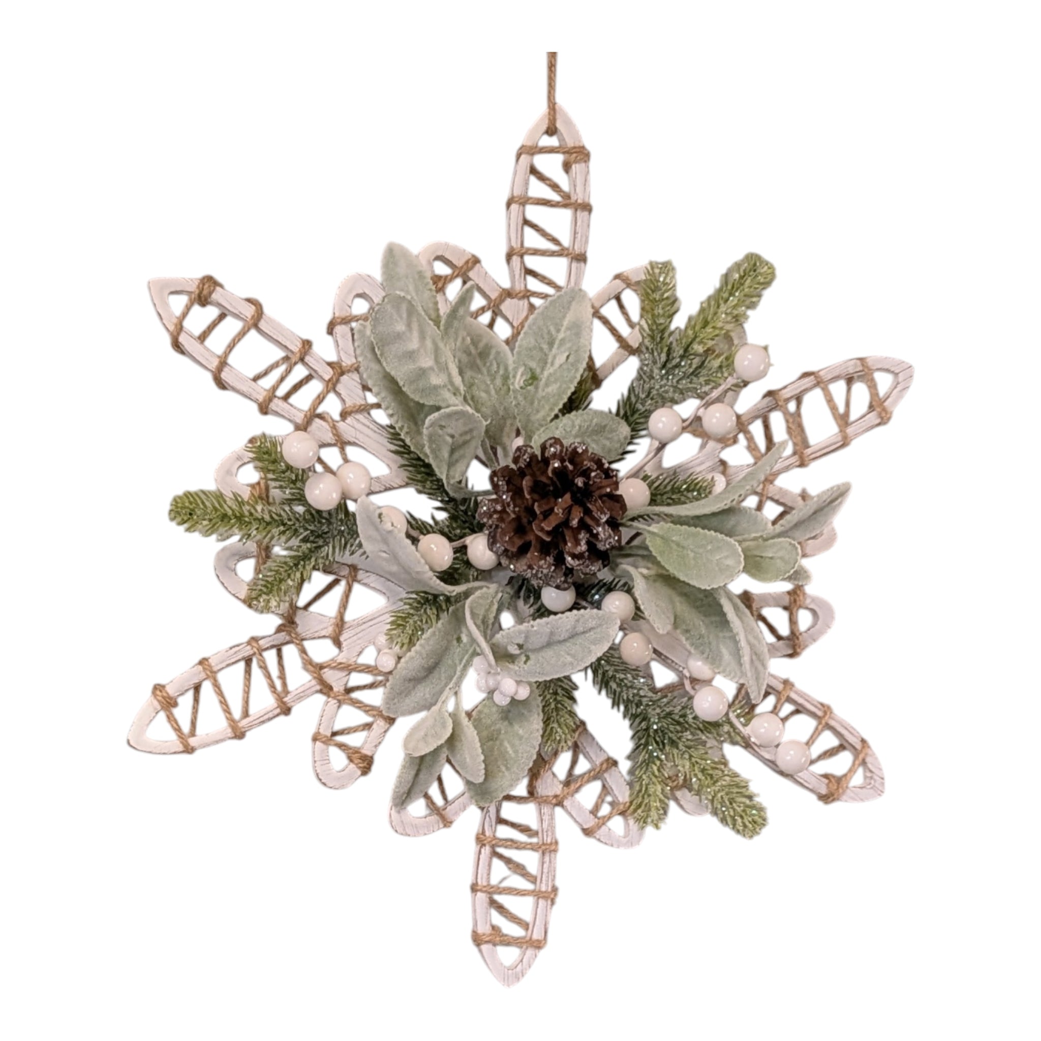 Botanical Snowflake 16 Inch Wall Ornament - White