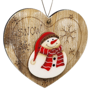 Snowy Smiles Heart Wooden Ornament