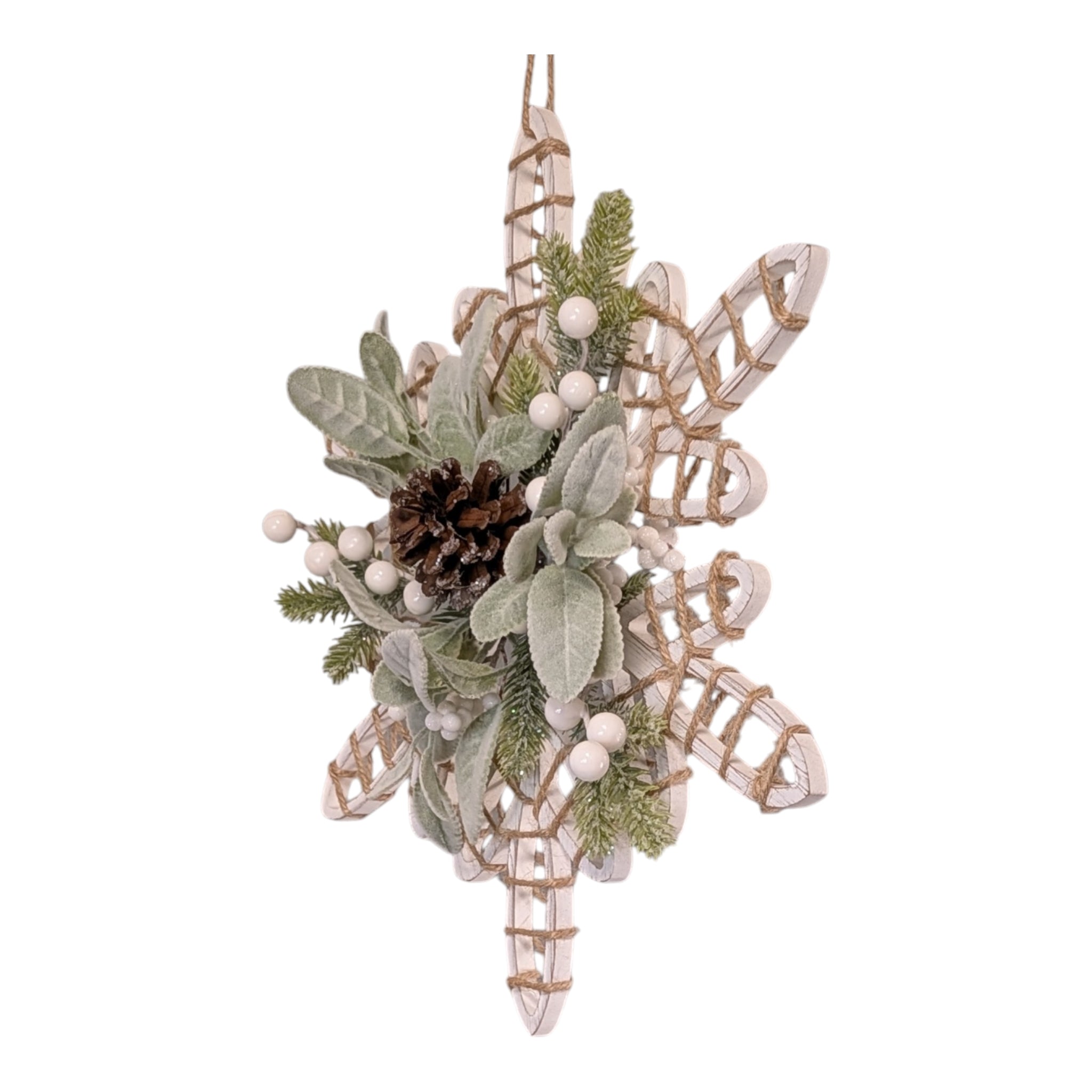 Botanical Snowflake 16 Inch Wall Ornament - White