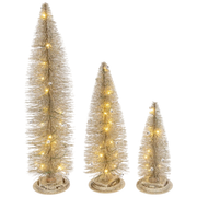 Lighted Holiday Bottle Brush Trees - Gold Set of 3