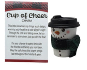 Cup Of  Cheer Snowman Charm - Green And Black Scarf