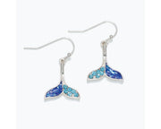 Whale Tail Earrings with Blue Shell Inlay And Crystals