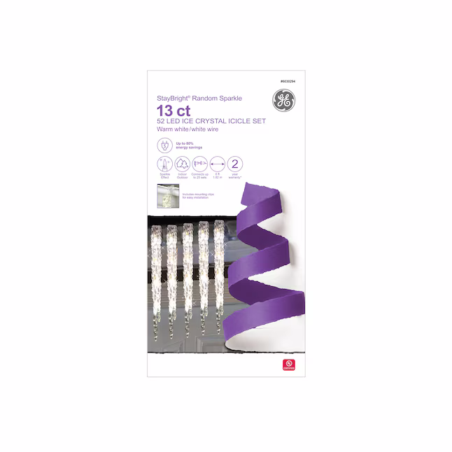 Sparkling White LED Plug-In Christmas Icicle Lights - 13 piece set