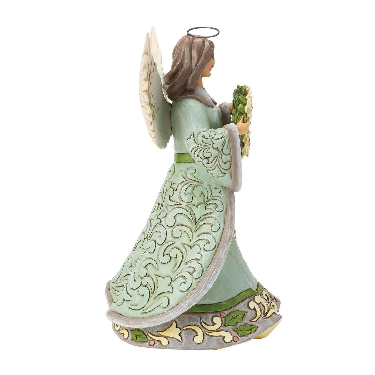 Opal And Moss Angel Figurine With Poinsettias