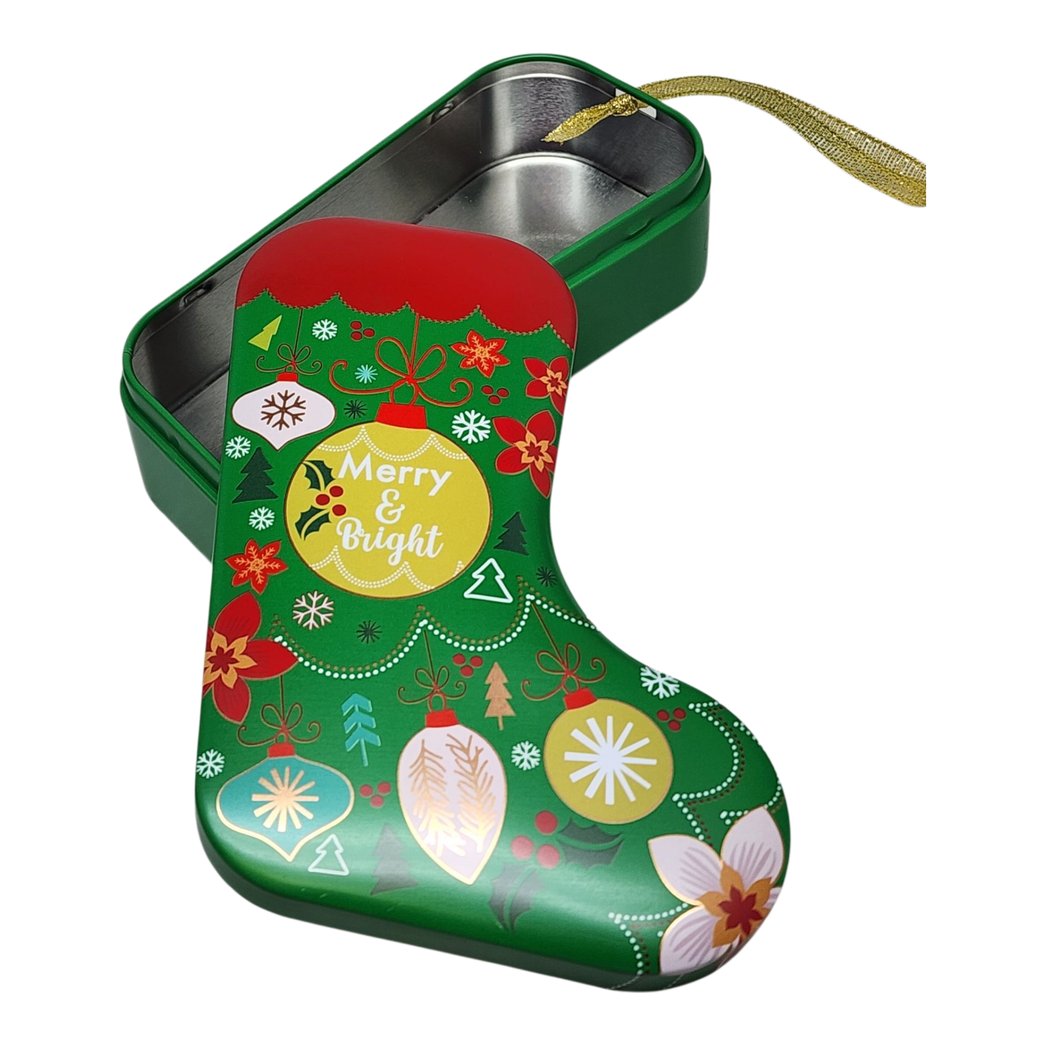Christmas Stocking Cookie Tin Ornament - Merry & Bright