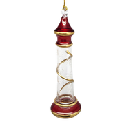 Glass Lighthouse Ornament With Gold Accent - Red