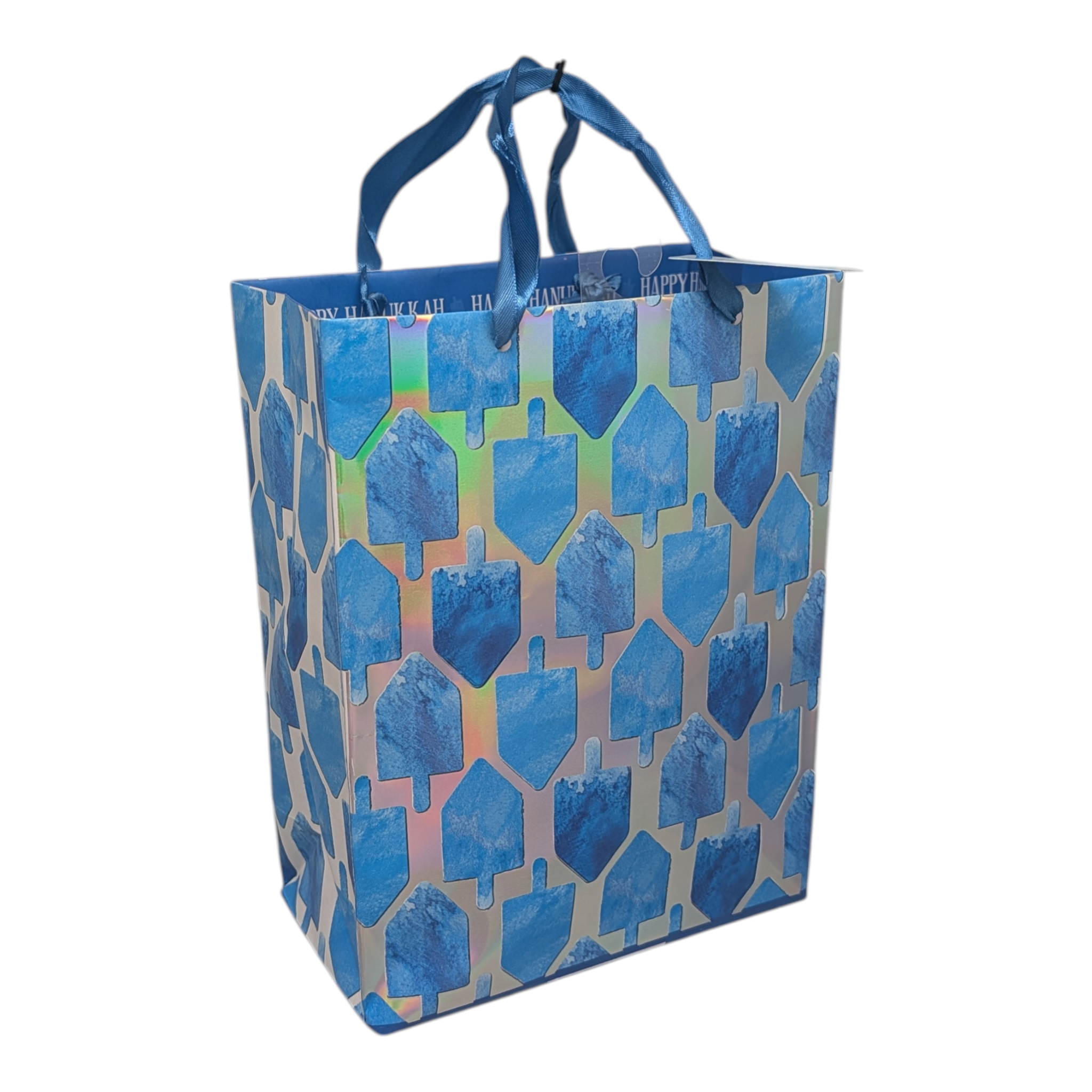 Hanukkah Medium Gift Bags - Holographic Dreidels