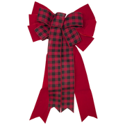 Fabric Bow - 18" x 10" - Red and Black Plaid